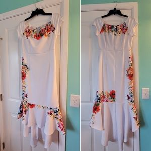 New York & Co white floral high low dress M